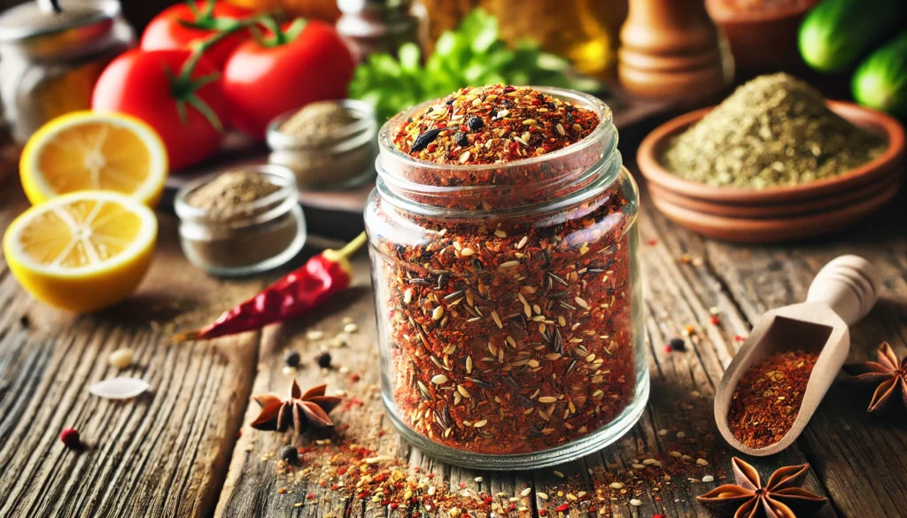 Za’atar rood in een glazen pot