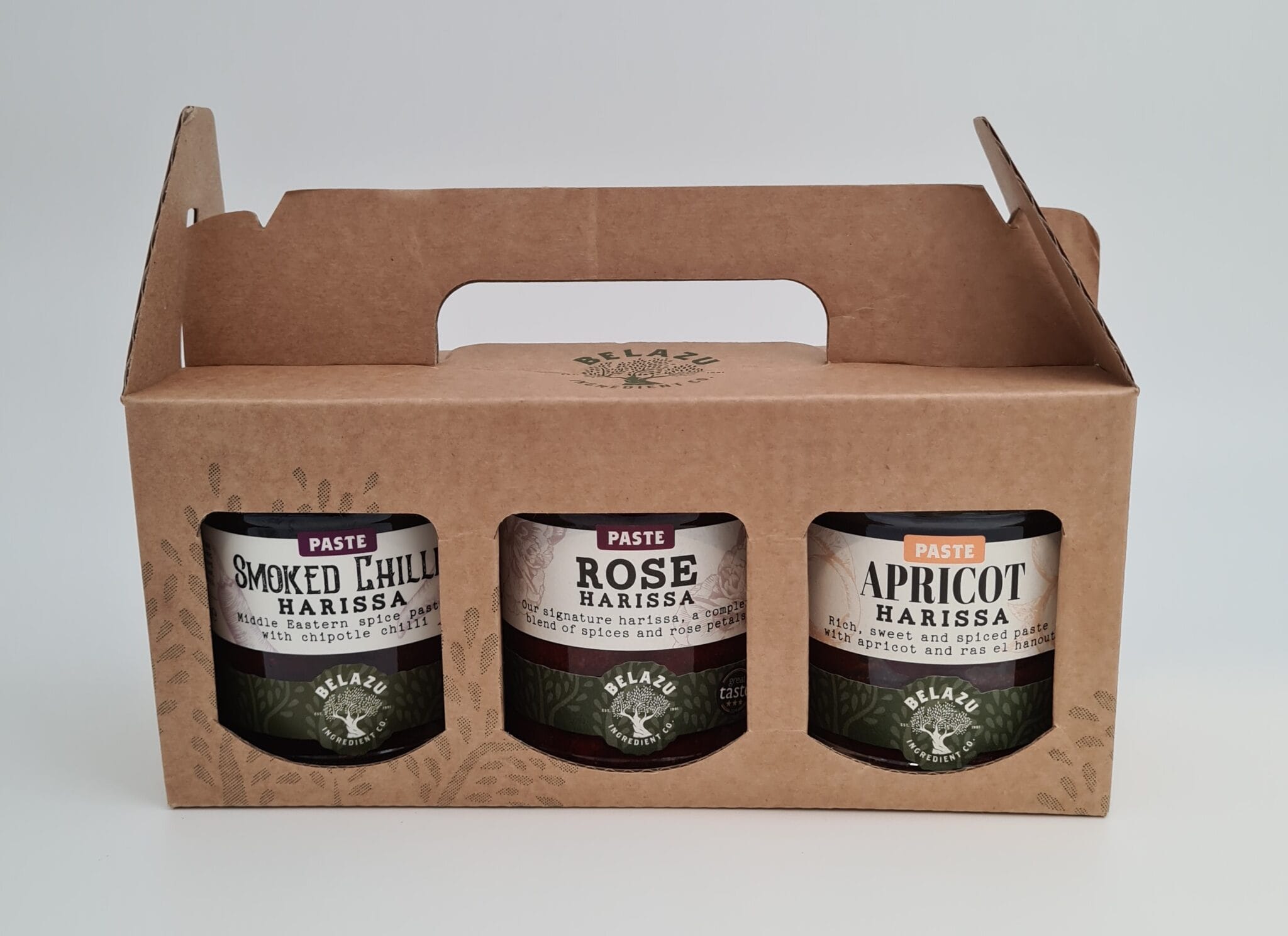 Cadeauset 'Harissa'; rozen-, smokend chili & apricotharissa